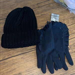 Black Knit Beanie‎ and Gloves Set